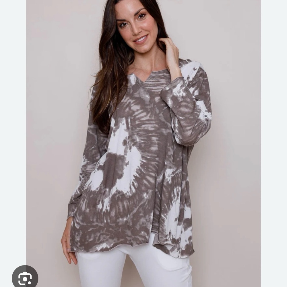 Suzy D London Jaimie Curve Tie Dye V Neck Tunic Blouse Womans Sz 2 Or US‎ 14/16